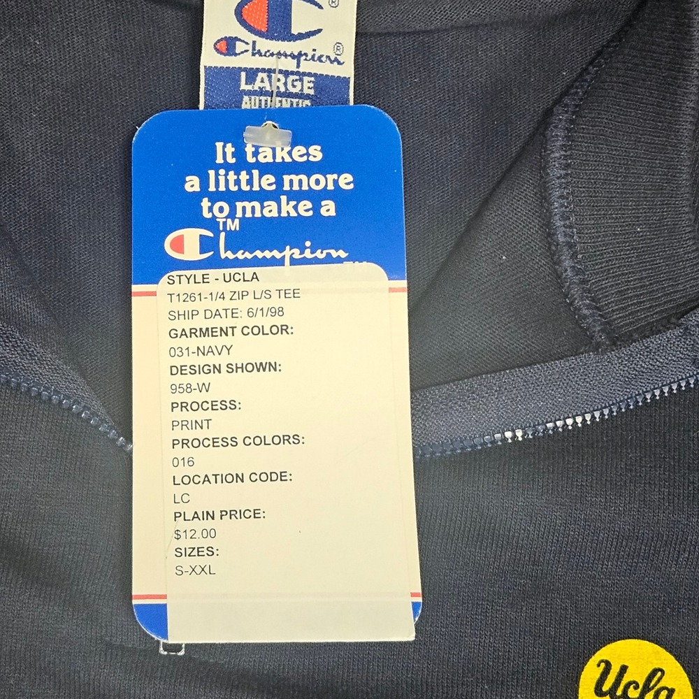 NEW Vintage 1998 Champion UCLA Bruins 1/4 Zip Long Sleeve Navy Shirt Mens Large - Picture 6 of 8